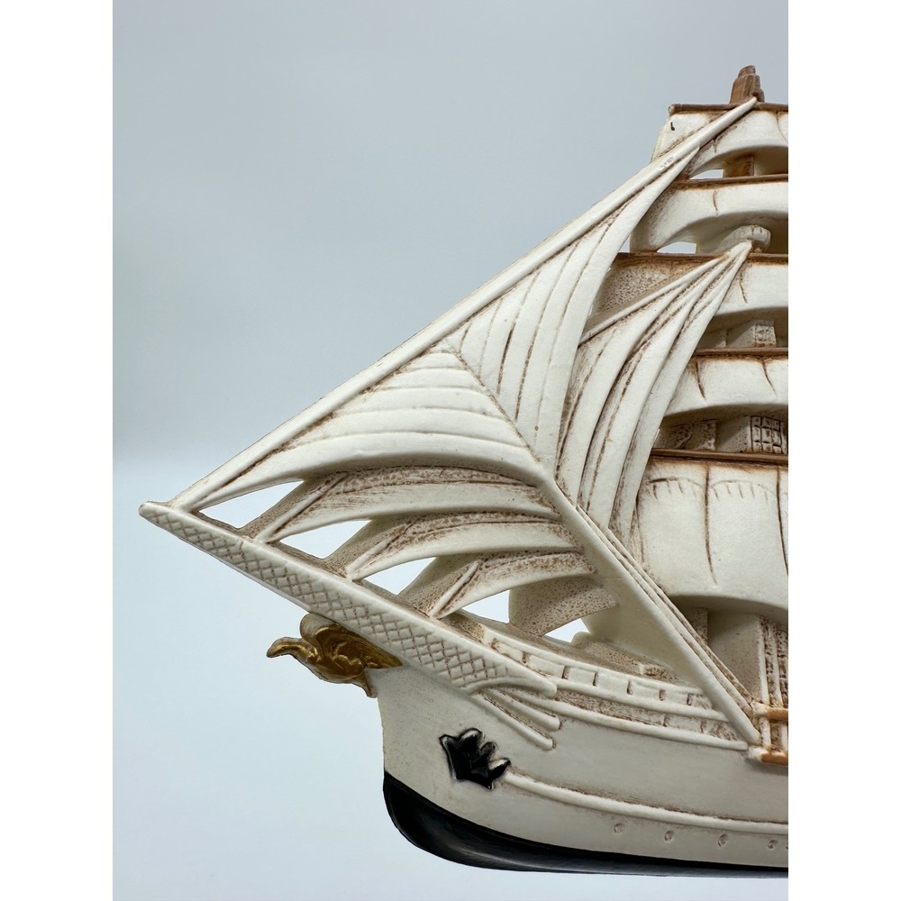 Vintage Sailing Ship Wall Decor Nautical 3D Relief Plaques Cream White Set of 2 - Picture 7 of 7